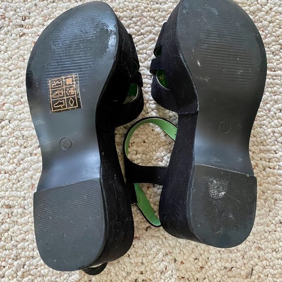 Lulu Hun black platform wedges w/green & pink cactus embroidery, womens size 6.5 - Picture 7 of 7